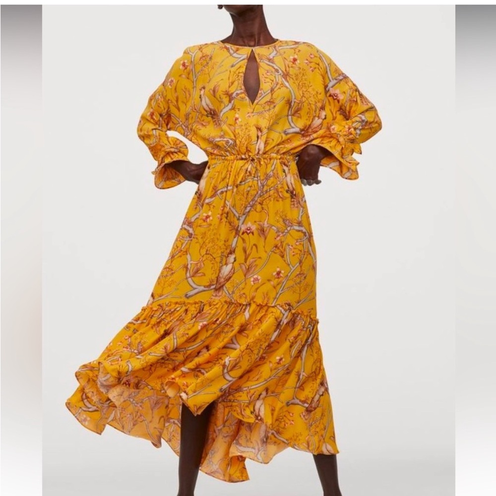 Johanna Orvitz X H&M Crepe Maxi Floral Print Yellow Dress